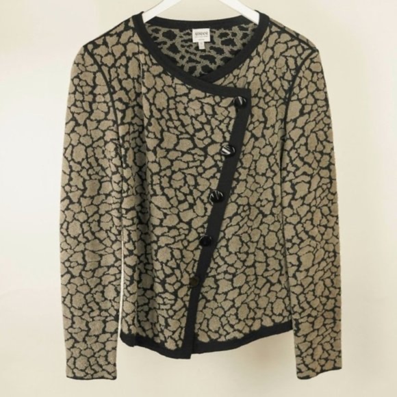 Armani Collezioni Taupe Leopard Jacquard Asymmetrical Button Cardigan - Picture 1 of 4